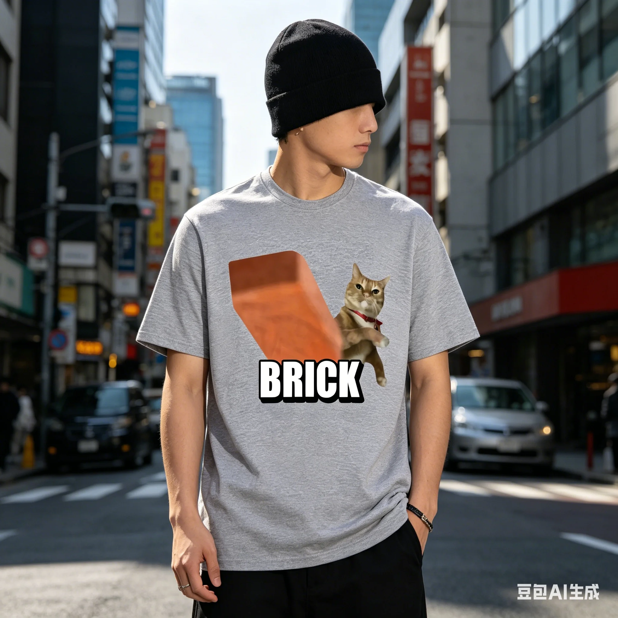Funny Cat Throwing Brick Meme Graphic T-shirt Men Women Fashion Humor T Shirts Harajuku Casual Summer T Shirt Streetwear