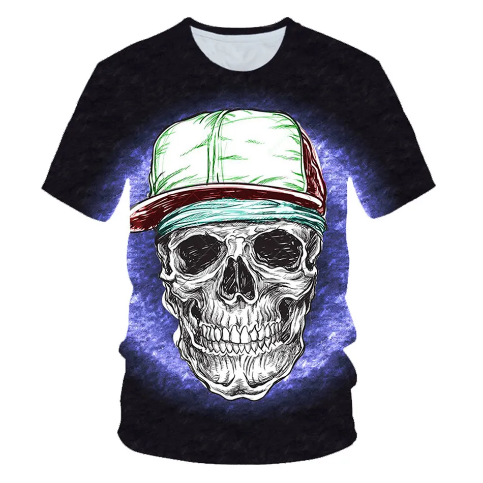 Halloween 4-20Y Kids Punk Style 3D T-Shirt Boys Girls Blue Fire Skull Crown Death Motorcycle Snake Flower Print Children T Shirt