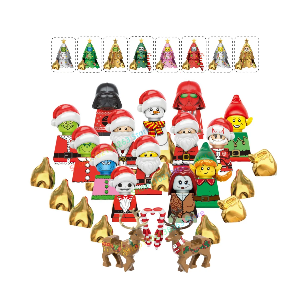 Hot ใหม่คริสต์มาสของขวัญ Grinch Snowman Holiday Elf Jack Rex Santa อิฐประกอบของเล่น Action Character Building Blocks