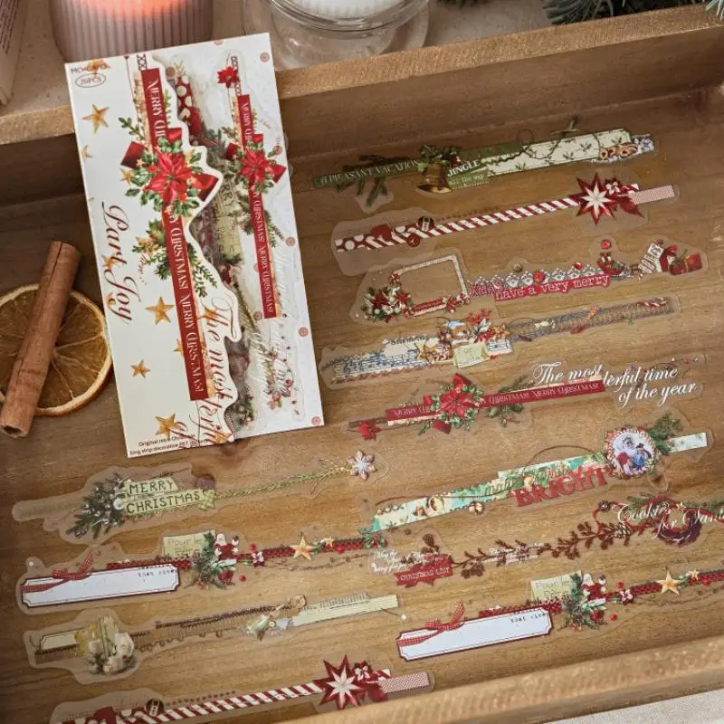 20/80 個かわいいクリスマス文具 PET ステッカー手持ち DIY シーン風景レトロクリスマス装飾クラフトステッカー