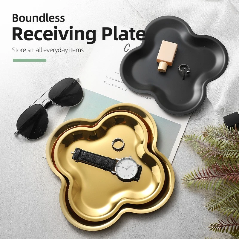 Ins Style Stainless Steel Four-leaf Clover Decorative Plate with High Appearance Level Storage Tray Display Piece Jewelry Tray