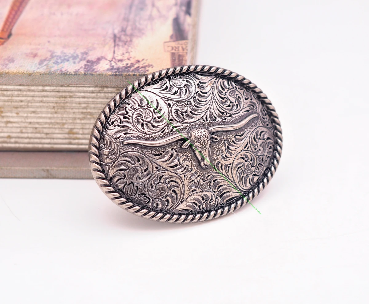 

Bkd0682 Silver Texas Western Flower Cowboy Classic Oval Trophy Longhorn Buckle Rodeo Rope Side Leathercraft Diy Belt Buckle 30Mm