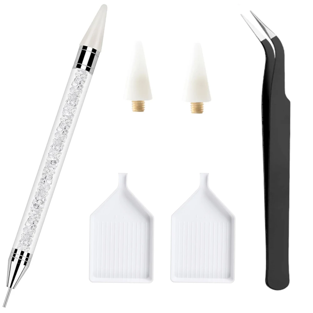 Doppelendiges Nagel-Strassstein-Aufnahmewerkzeug-Set, Wachs-Punktierstifte, gebogene Pinzette, Strassstein-Aufbewahrungsschale, DIY-Nagelkunst-Edelstein-Aufnahmewerkzeug – Detail 7