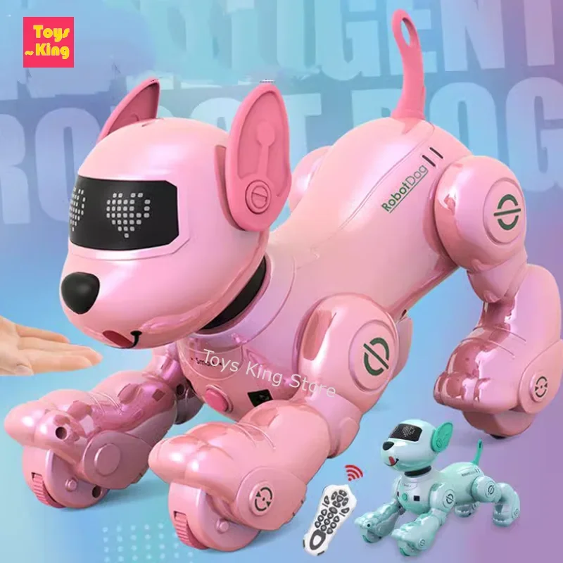 Rc robô inteligente cão programação de toque andando cantando e dança controle remoto filhote de cachorro com música leve crianças brinquedos presentes