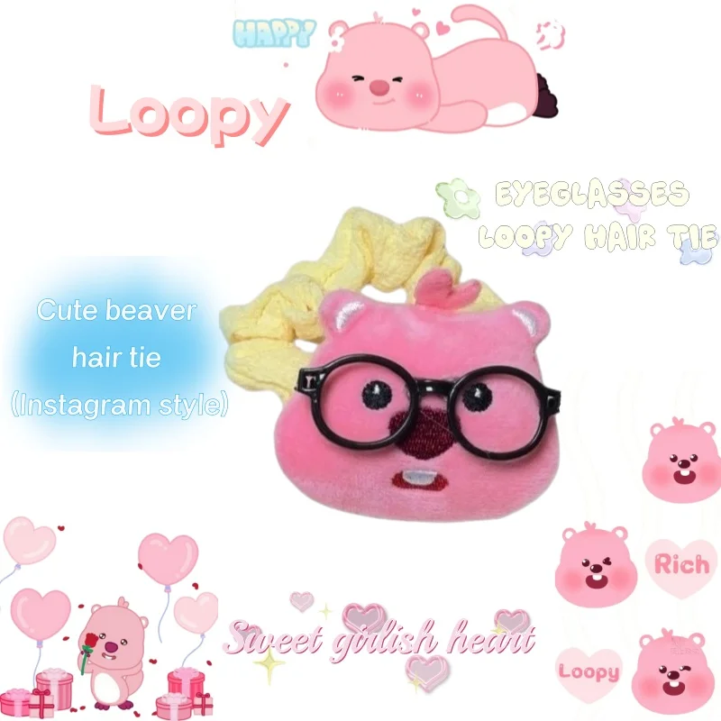 Cartoon cute glasses Loopy hair tie, sweet girly hairband, little beaver super cute headband, trendy ins-style mini hair tie
