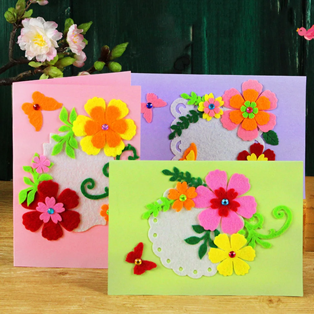 6 stuks kinderen handgemaakte kaarten materiaal nonwoven diy maken kit educatieve ambachten voor kinderen cadeau party kid handgemaakte kaarten materiaal