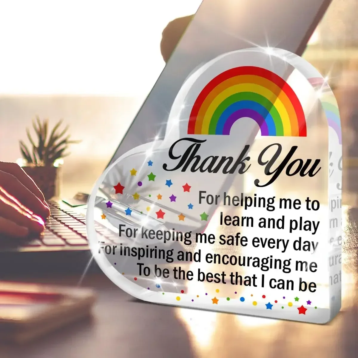 Heart Acrylic Plaque Thank You Teacher Rainbow Star Nursery Gift Desk Decor, Teacher Retirement Gift Ideas, Teacher Thank You Acrylic Heart Sign Keepsake