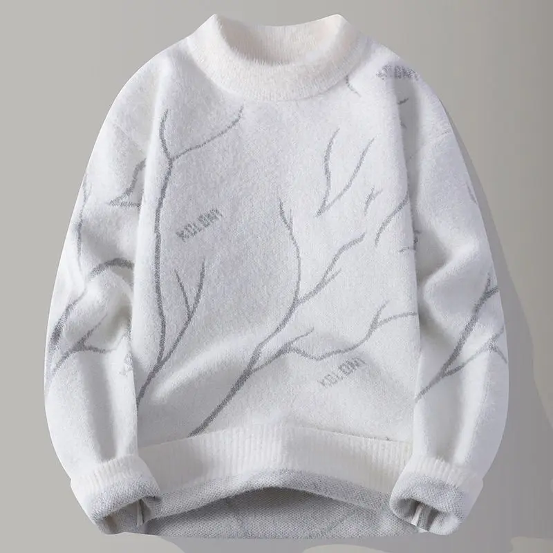 

Men Knitwear Sweater Imitation Mink Fur Irregular Jacquard Pattern Autumn Winter Pullover Streetwear Warm Skin-friendly Jumper