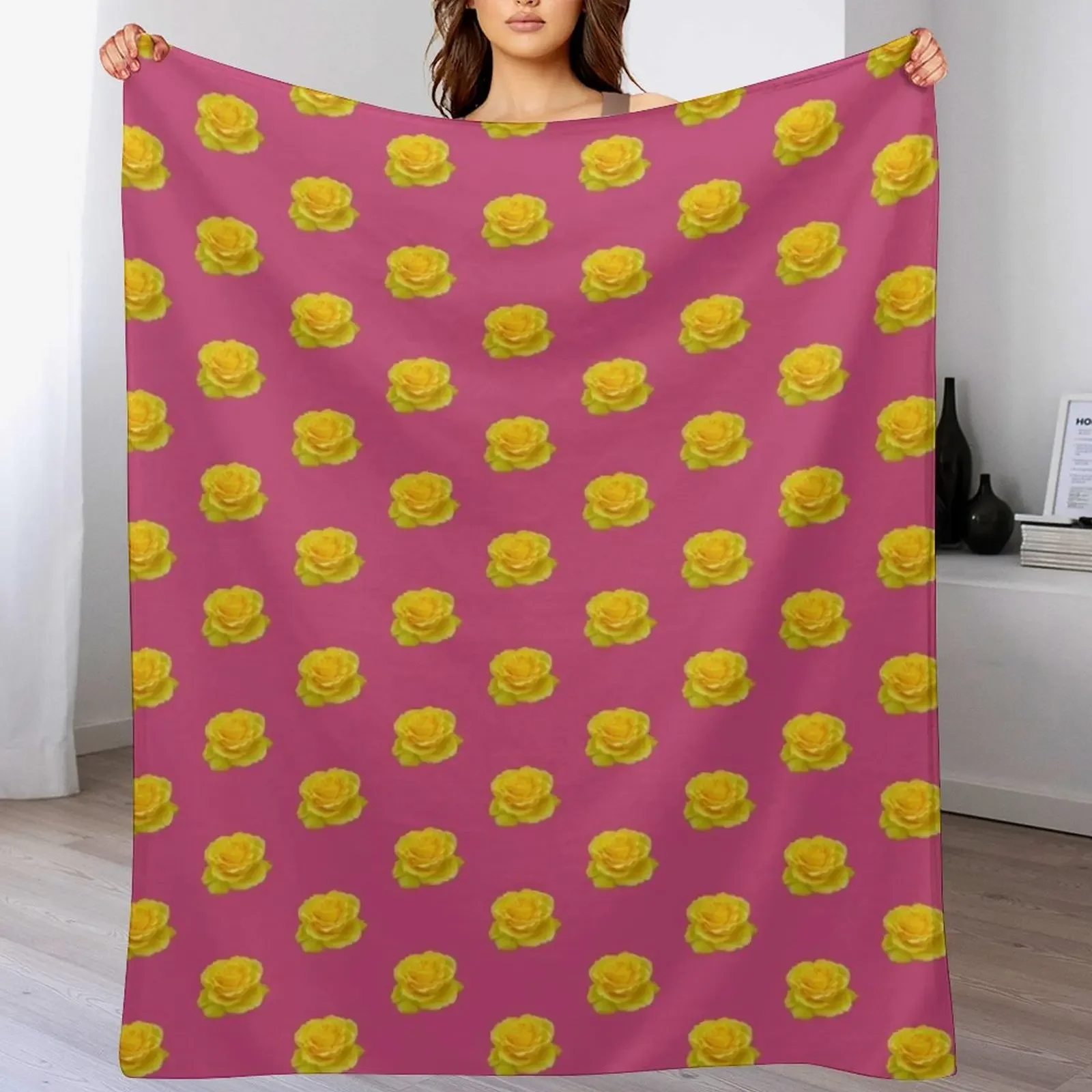 

Beautiful Yellow Rose Vector Art Cut Out Throw Blanket Decorative Sofas for winter Flannel Fabric Thermal Blankets