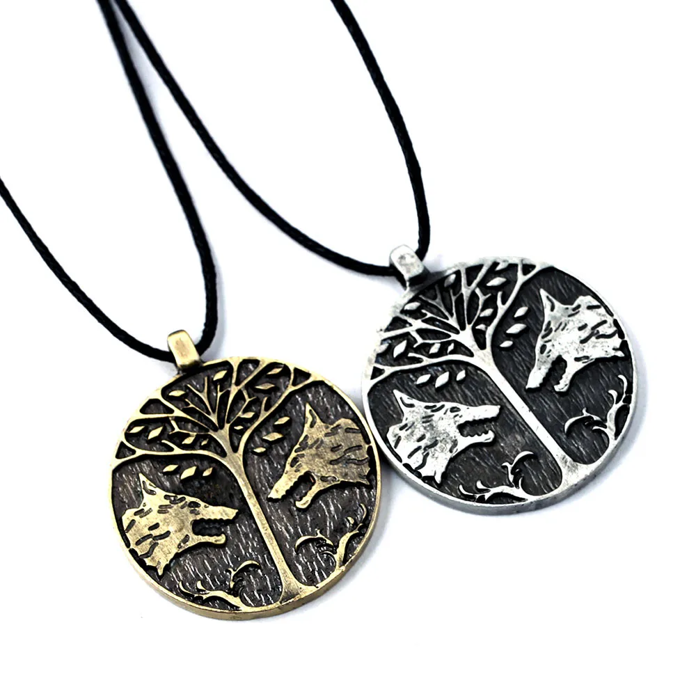 Destiny Peace Tree Necklace Viking Couple Wolf Necklaces Bronze Silver Color Pendant Men Women Gifts