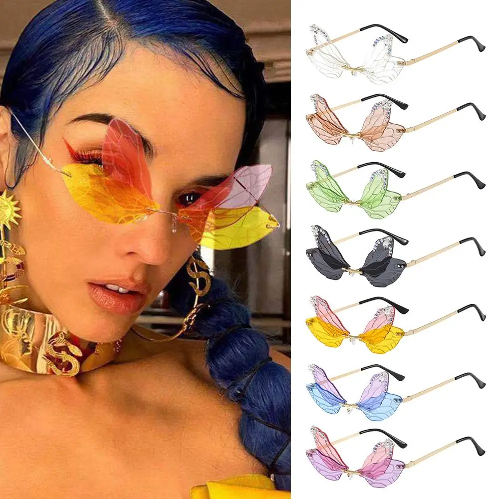 Halloween Kostüm Brillen Unregelmäßige Party Libelle Flügel Sonnenbrille Diamant Sonnenbrille Shades Bling