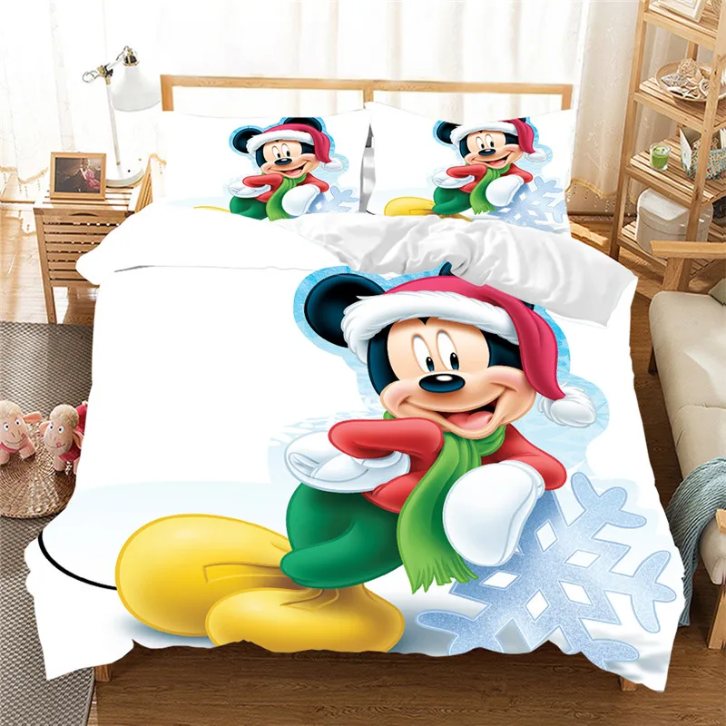 Disney Mickey Minnie Christmas Bedding Set Duvet Cover Children Bed Set King Size Bedding Set Christmas Gift