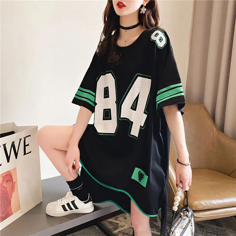 Oversized Summer Trend Letter Loose O-neck Short Sleeve T-Shirt Femme Casual Printing Top Tee Women Clothing Korean Irregular