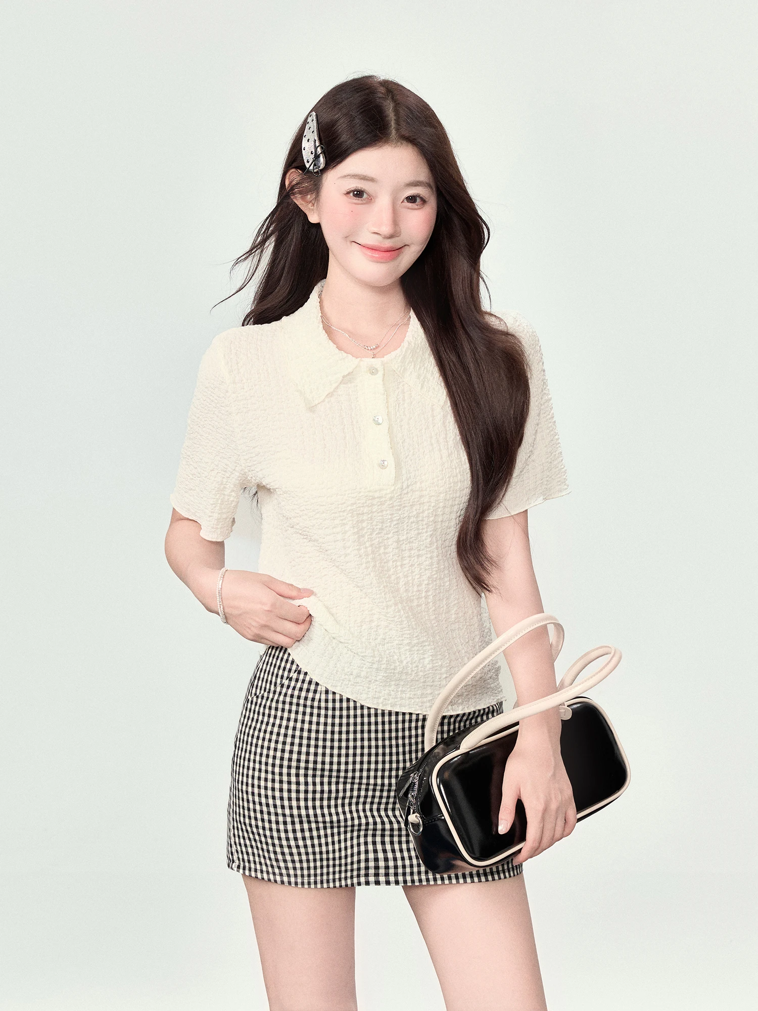 

Swee Ne irt Women's Casual ort Sve Summer Korean Sle Simple Straight Cut Sweet Sle Pure Color