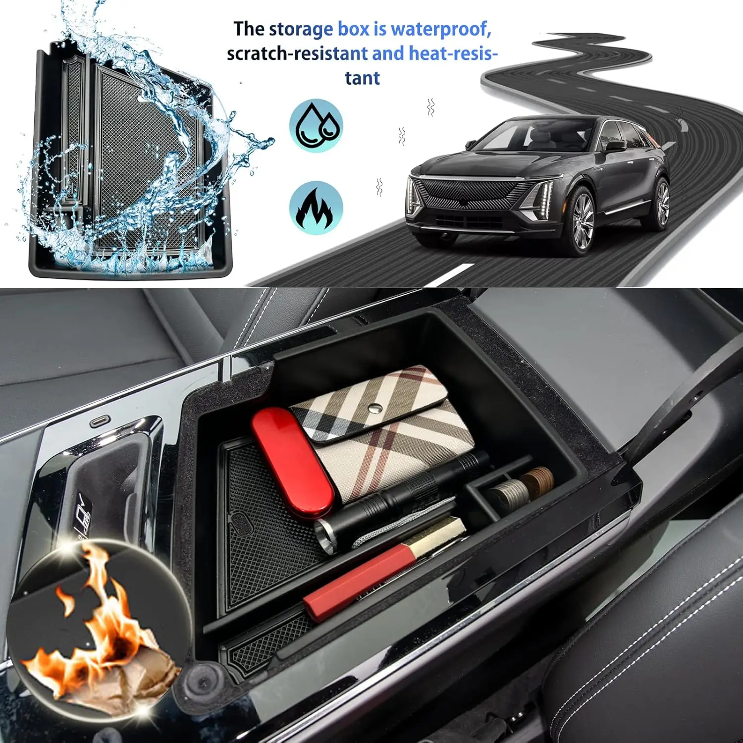 

Console Lower Tray For Cadillac Lyriq 2023-2025 Center Console Tray Armrest Divider Durable Functional Storage Box Accessories