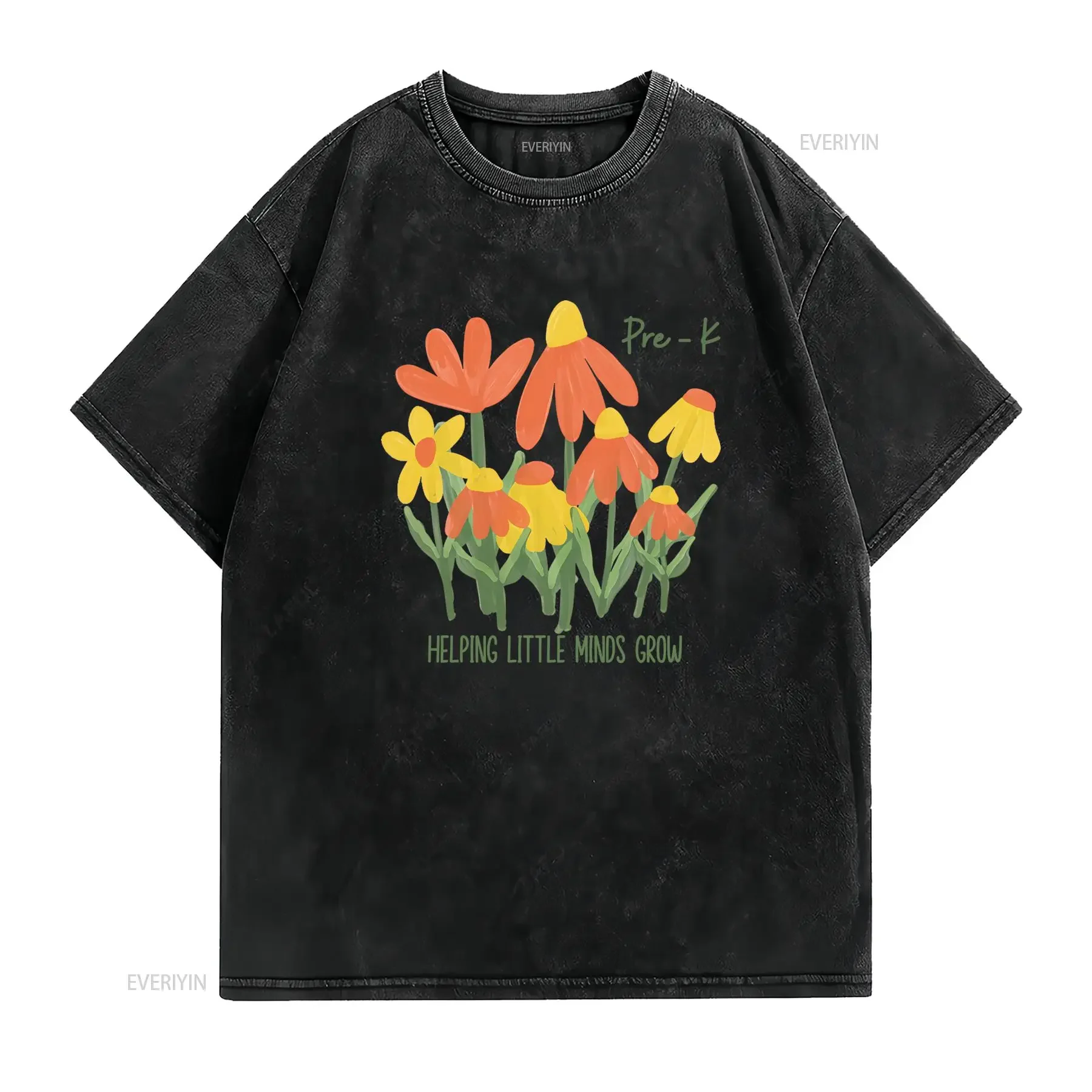 Watercolor Floral Pre K Teacher Helping Little Minds Grow Casual T Shirt vintage Washed Versatile Unisex Stylish
