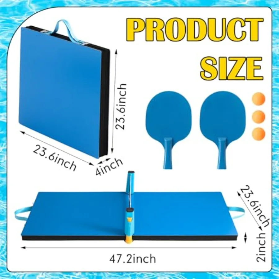 Pool game floating table tennis set: heavy duty foldable portable design high elasticity double layer blue and white color dura