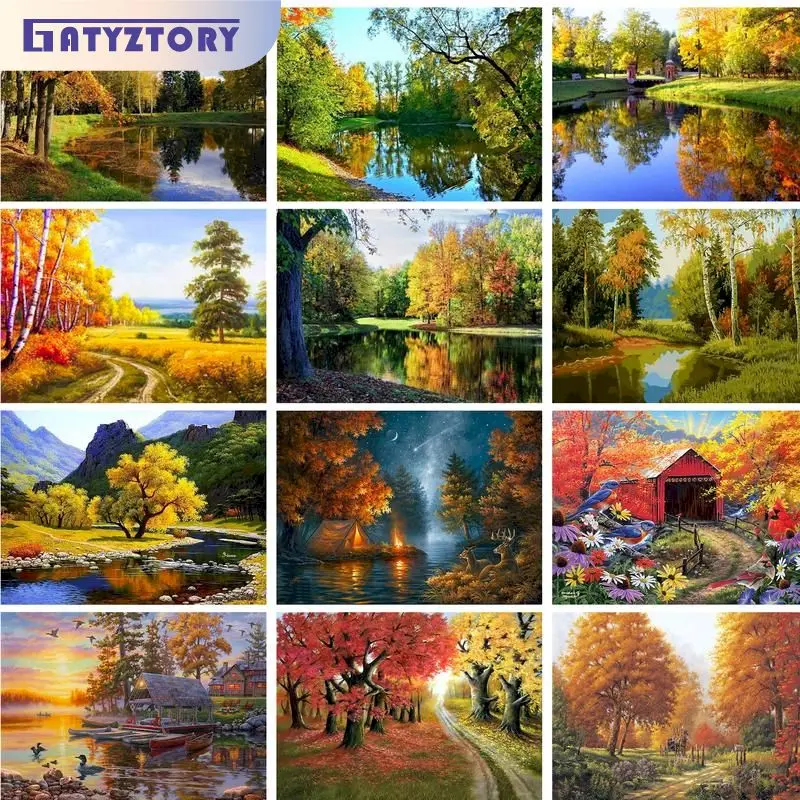 

GATYZTORY Acrylic Picture Paint By Numbers With Frame Forest Landscape Handicrafts Diy Ideas Drawing On Canvas For Home Decors