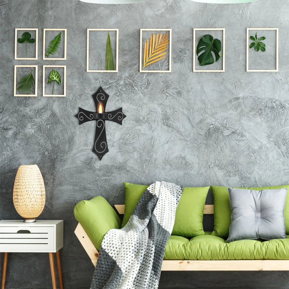 

2Pcs Wall Mounted C Holder Iron Crucifix Hollow Design Decorative Party Home Office Study Room Living Space