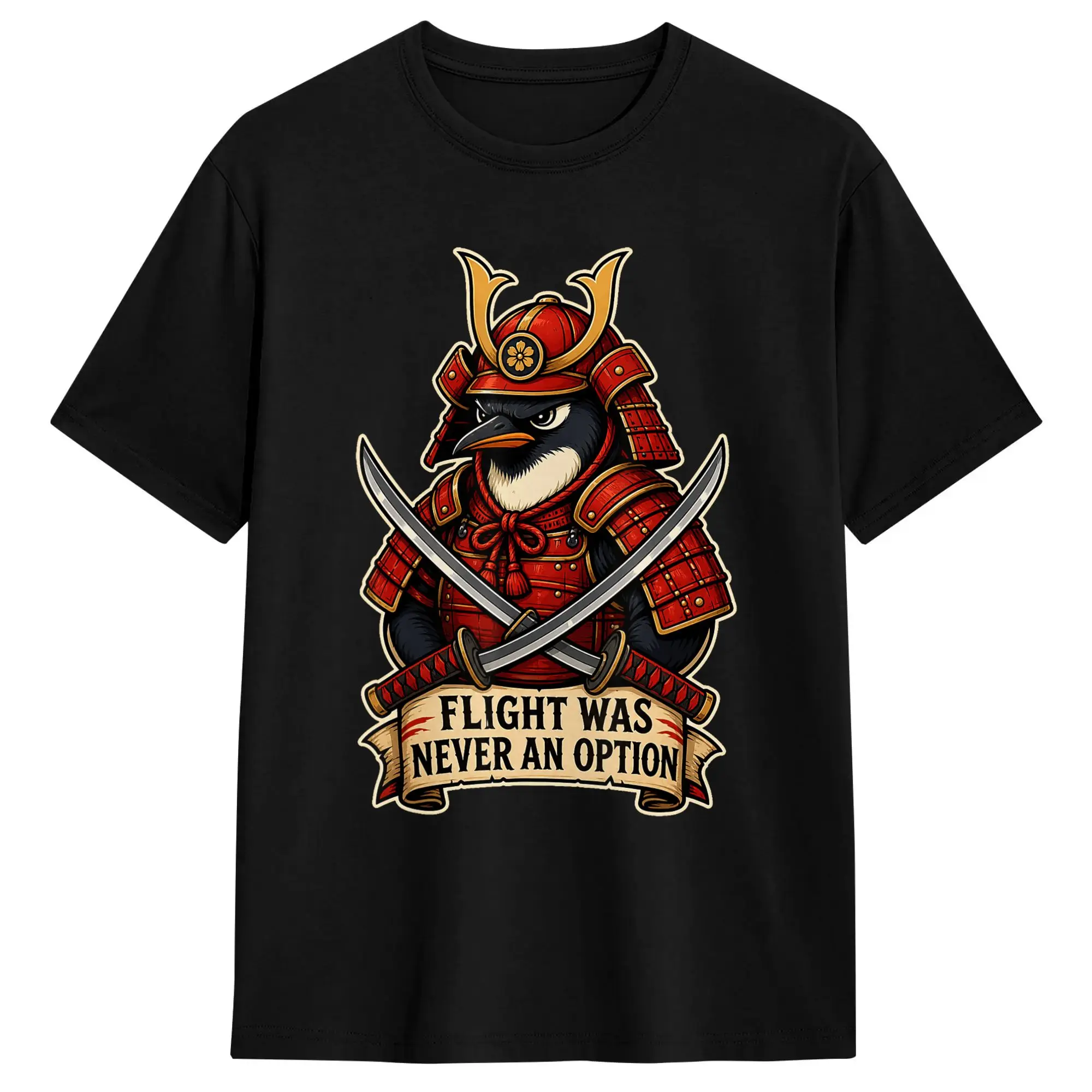 Men Women's T-Shirt Samurai Penguin Flight was Never an Option Funny Bird T-Shirts Leisure  Beach Tees Streetwear Cotton Clothes