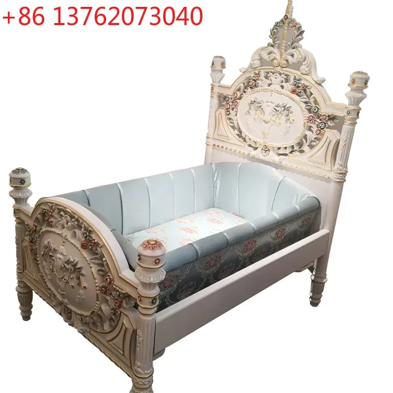 

Italy luxury French carved solid wood painted crib villa bedroom European baby bed custom