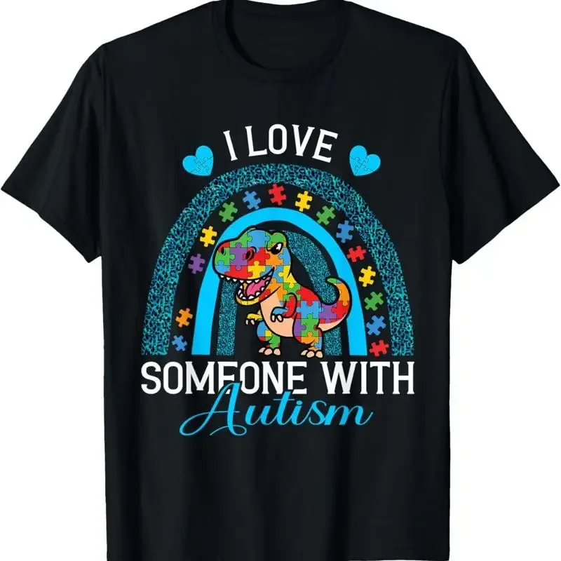 I Love Someone With Autism Awareness Dinosaur T Shirt