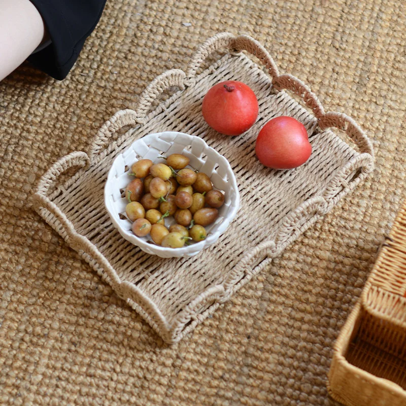 Hand Knitting Paper String Desktop Storage Tray Creative Storage Box Fruit Plate Desktop Ornament Warm Style Home Decoration