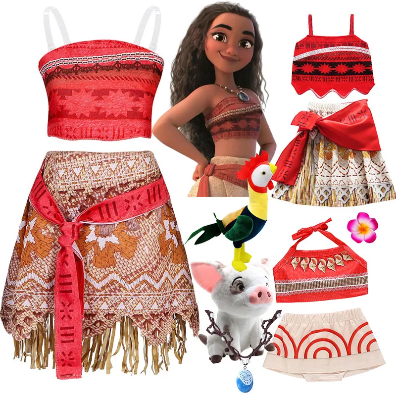 Disney Princess Moana Vaiana Costume Girls Cosplay Tassel Dress Children Vaiana Clothes Carnival Party Kids Outfits Dress 2-10Y