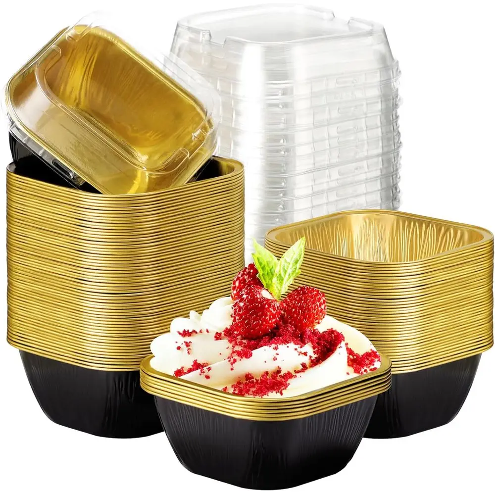 

100-Pack 8oz Disposable Aluminum Foil Ramekins with Lids for Creme Brulee, Muffins, Cupcakes, and Mini Cakes