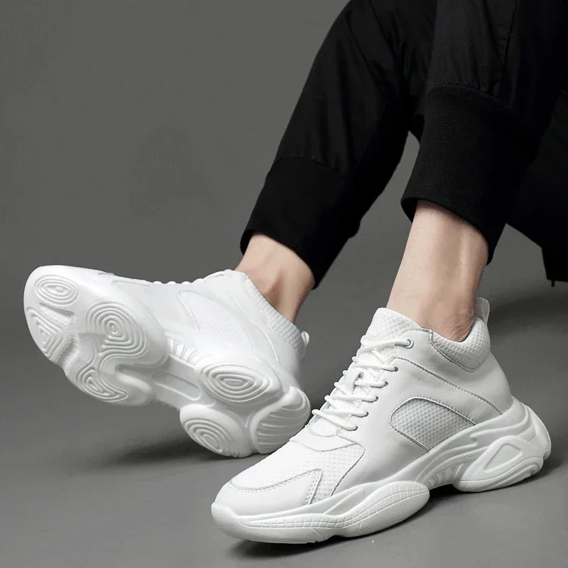 Fashion sneakers man elevator shoes height increase insole 8cm white black taller shoes men breathable leisure sports plus size