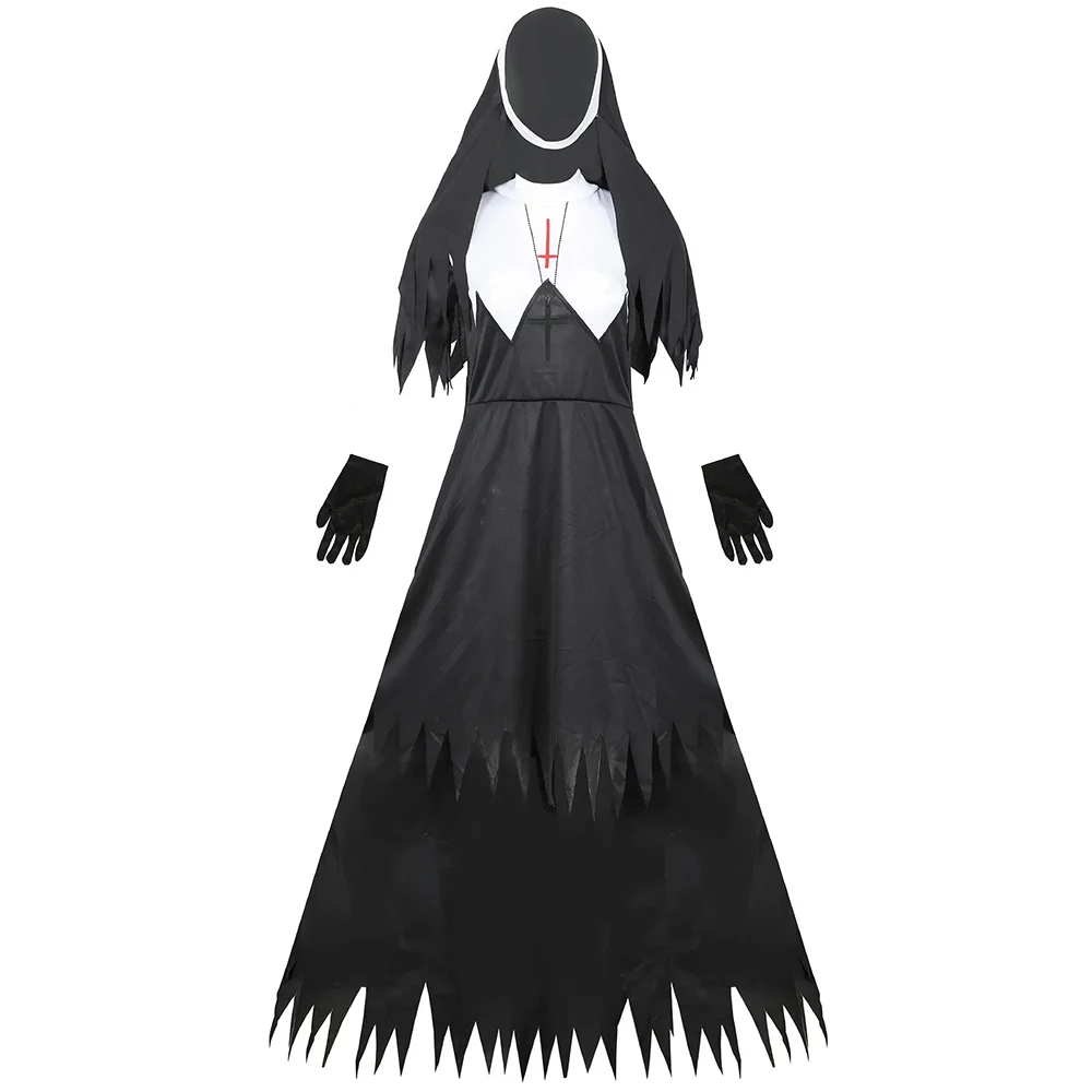 O Demônio Assustador Sinful Freira Cosplay Traje para Mulheres, Vampiro Fantasma, Diabo Sangrento, Roupões de Papel Longo, Roupas de Halloween