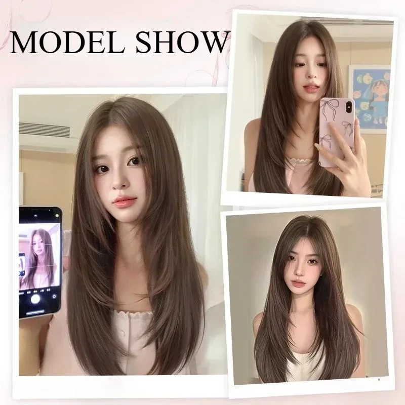شعر مستعار بني أنثى طويل مستقيم باروكة شعر كول بنات طبقات الدانتيل الجبهة الباروكات موضة الطبيعية الاصطناعية عقال الباروكات تأثيري 가pal