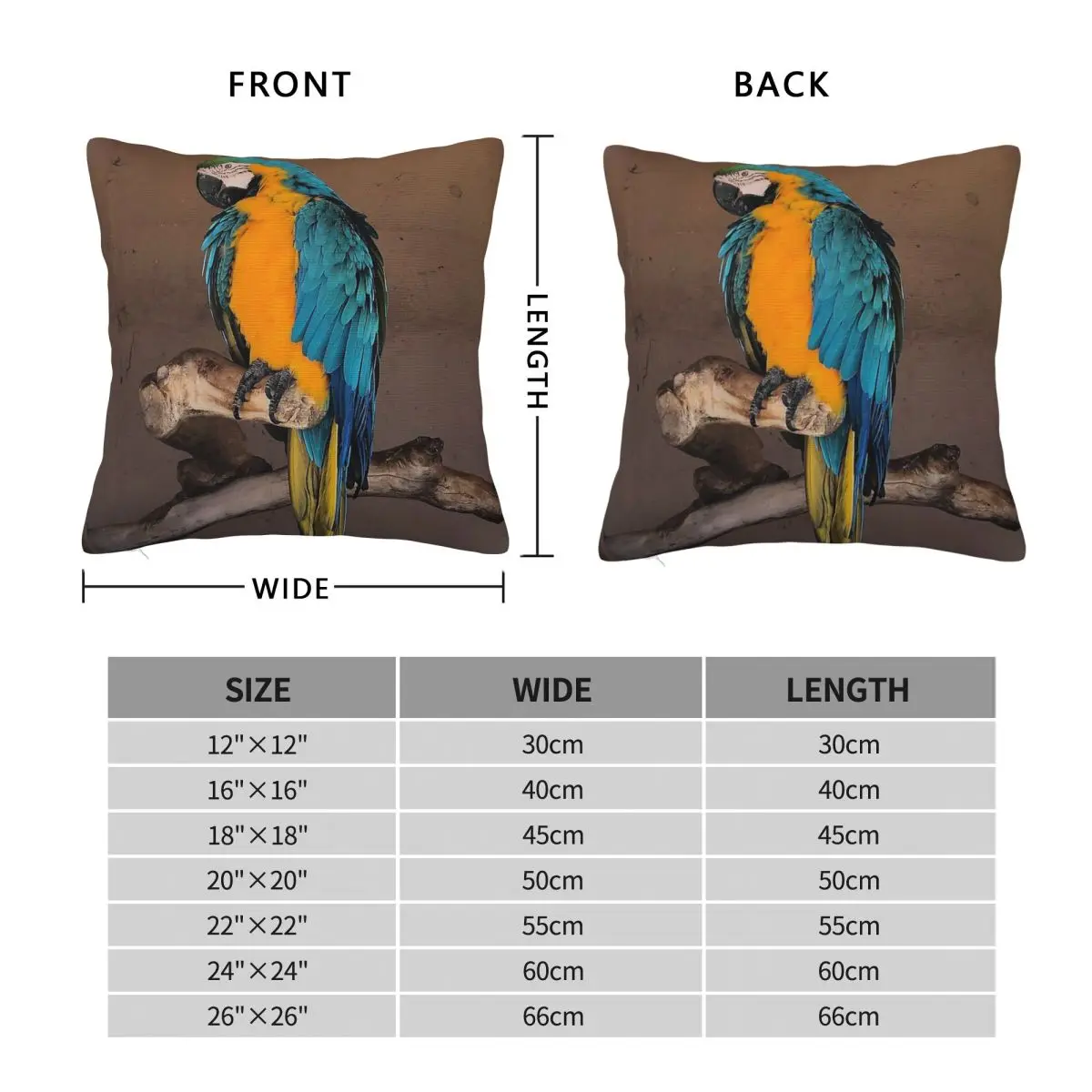 Macaw On A Branch Square Pillowcase Polyester Linen Velvet Printed Zip Decor Throw Pillow Case Car Cushion Cover