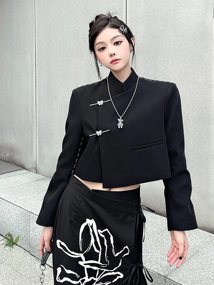 SONNEESD Diablo Style Streetwear Senior Vintage Turnbuckle Single-Breasted Harajuku Black Short Stereo Cutting Blouses Shirt