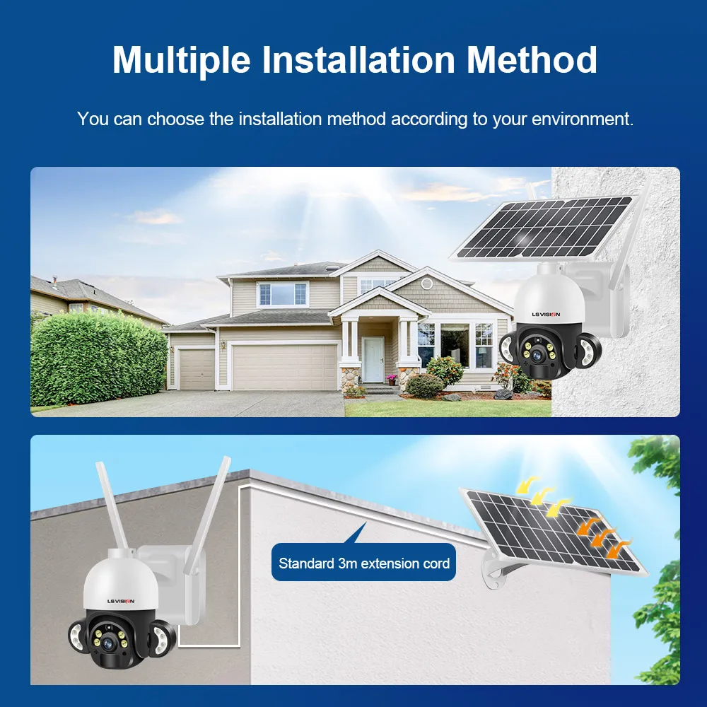 LS VISION Solar Panel Powered 4g Camera Outdoor Wireless Wifi Survalance Video Cameras 360 ° ptz Waterproof External Garden