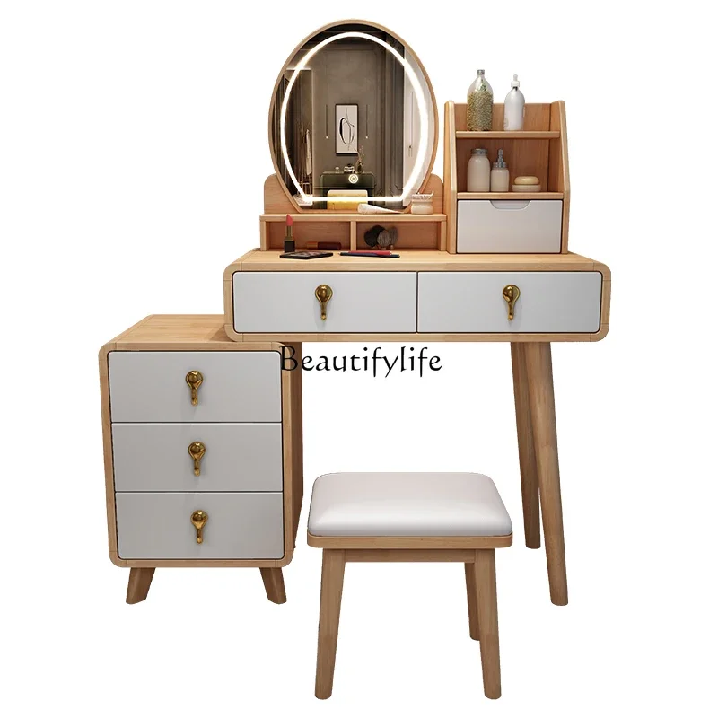 

Nordic solid wood dresser storage cabinet integrated Japanese telescopic desk dressing table small apartment