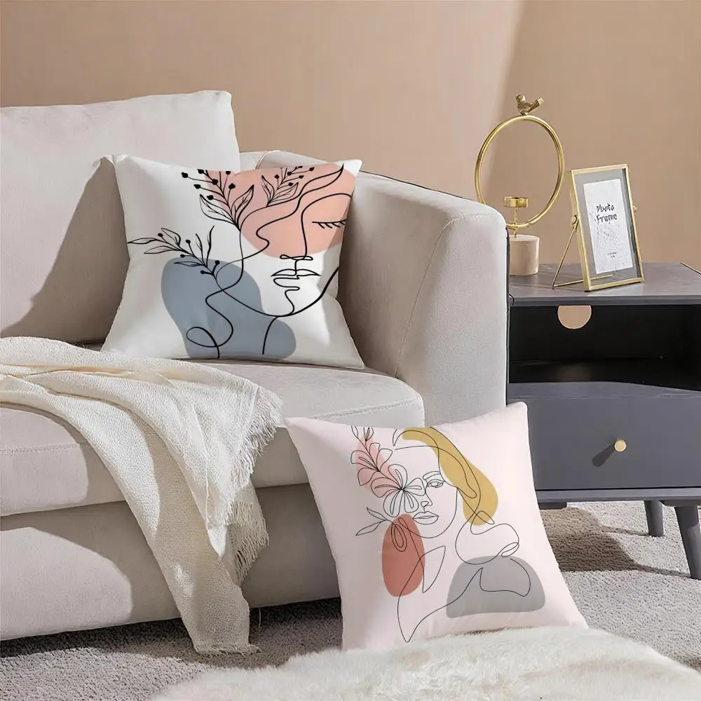 Abstract Face Collection Print Cushion Cover Linen Pillowcase Cover Soft Decor for Sofa Home Room