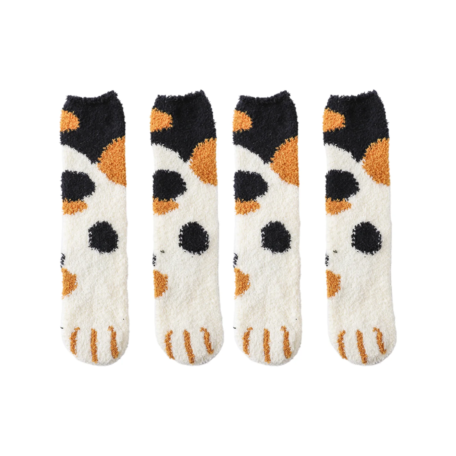 Cat Claw Cute Thickened Warm Floor Socks Combination: Black Dots + Pure Black + Yellow + Khaki Dots
