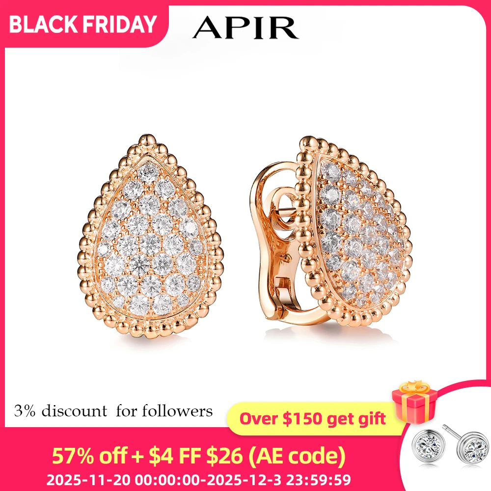 

APIR винтажные серьги-клипсы с каплями воды для женщин, позолоченные роскошные длинные висячие серьги с цирконием, вечерние свадебные украшения