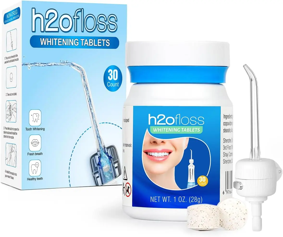 h2ofloss Whitening Tablets for Teeth -Compatible with All h2ofloss Water Dental Flosser Oral Irrigator-30 pcs /Bottle (Cinnamon)