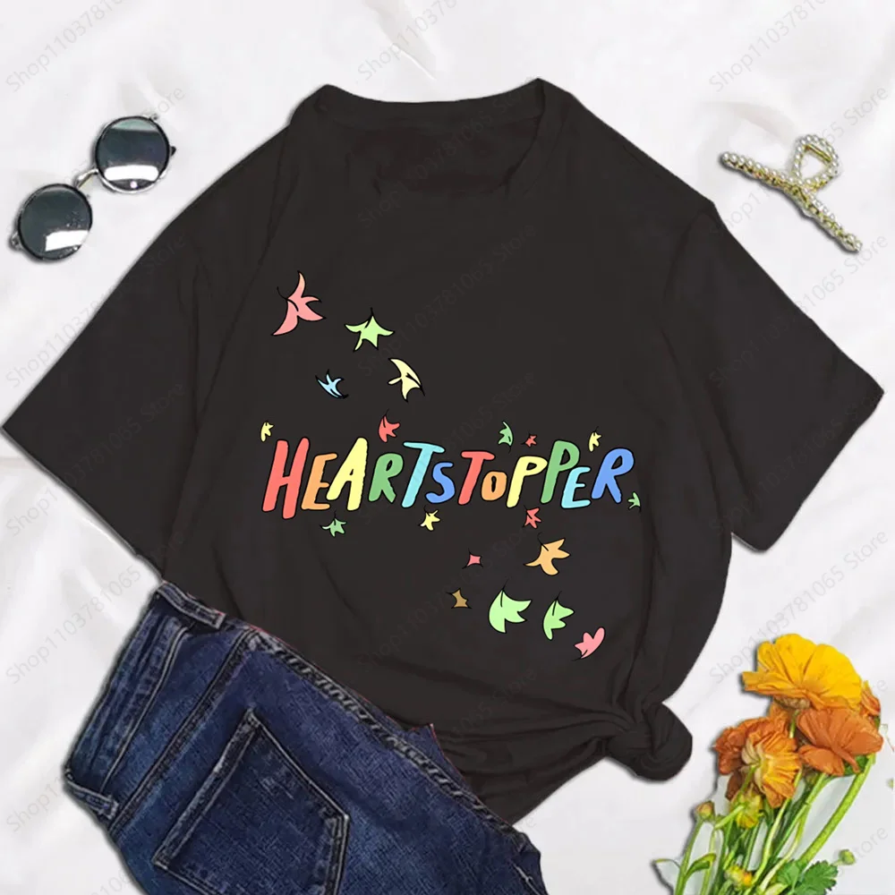 Nick and Charlie T-Shirt Damski Krótki Rękaw Letnia Moda Heartstopper Tshirt Casual Black Fashion Tee Shirt O-Neck Tops Black