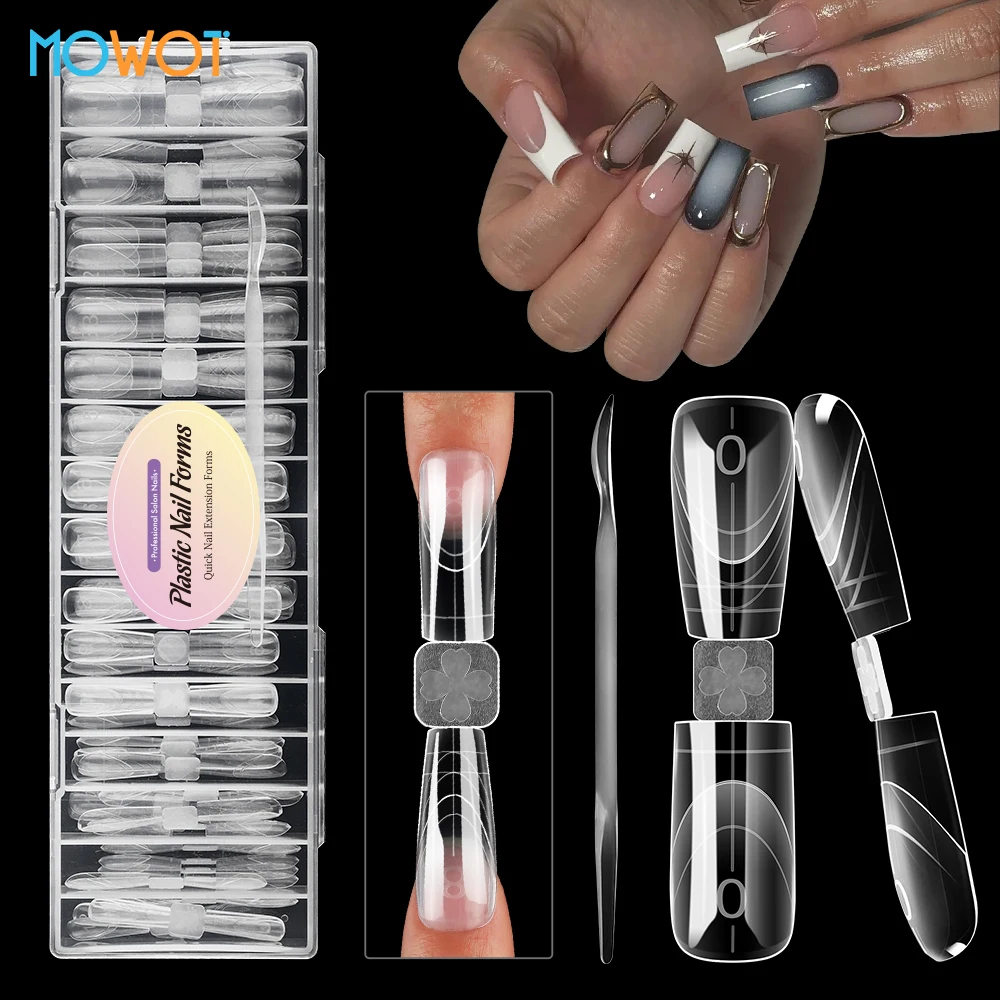 MOWOT New 75pcs Double-Sided Nail Dual Forms Square Coffin Acrylic Poly Nail Gel Molds 15 Sizes French Nail Extension Top Forms