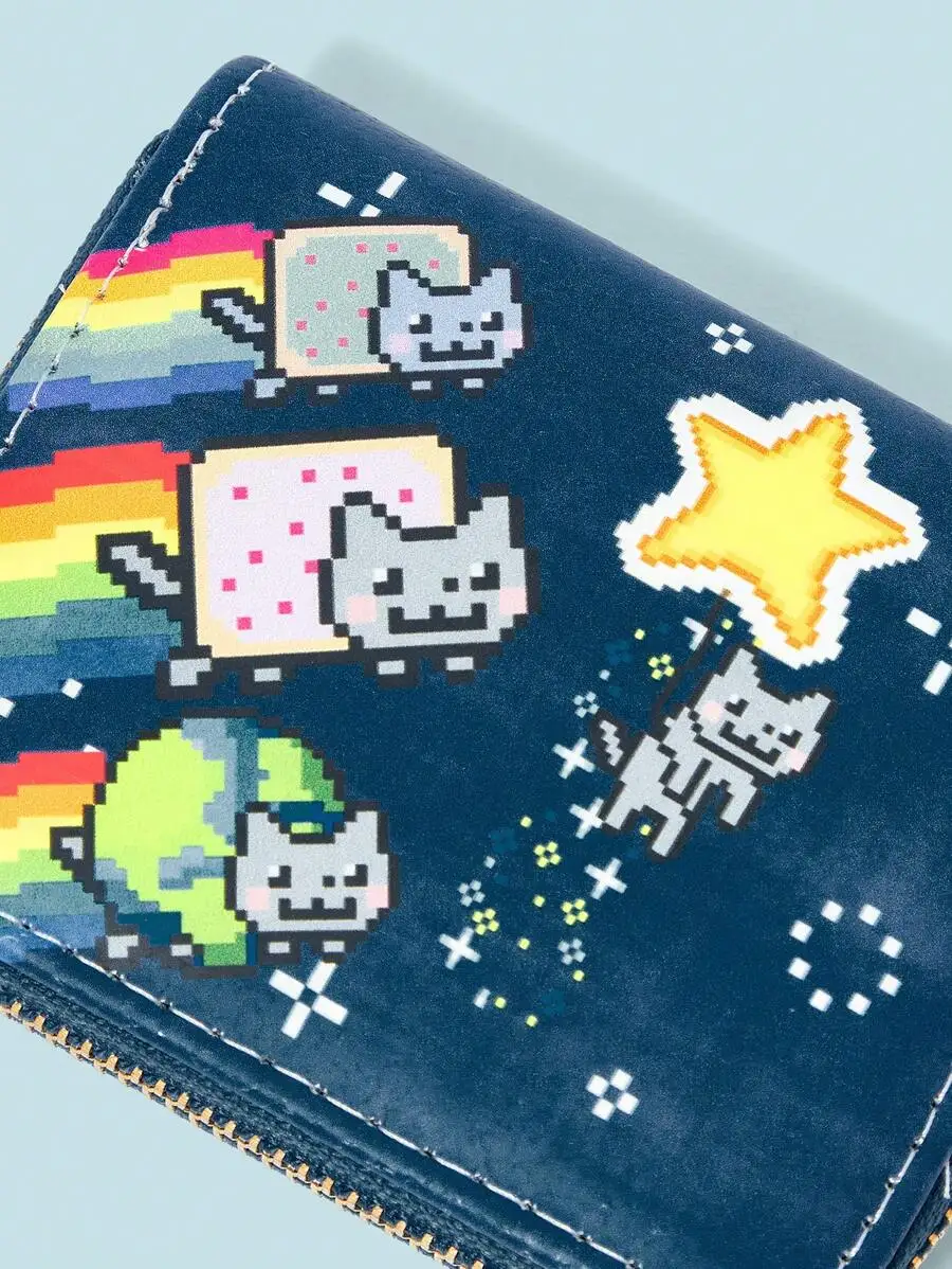 

Nyan Cat X 1pc Rainbow & Cartoon Cat Print Fashion Short Wallet