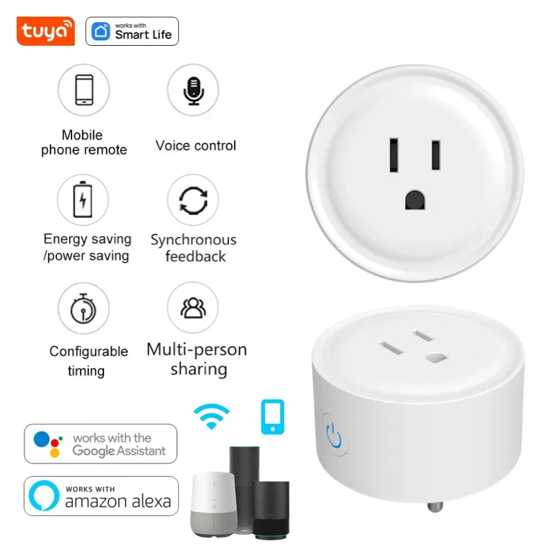 Tuya Smart Mini Smart Plug Wi-Fi Outlet Socket with Alexa and Google Home Remote Control with Timer Function No Hub Required