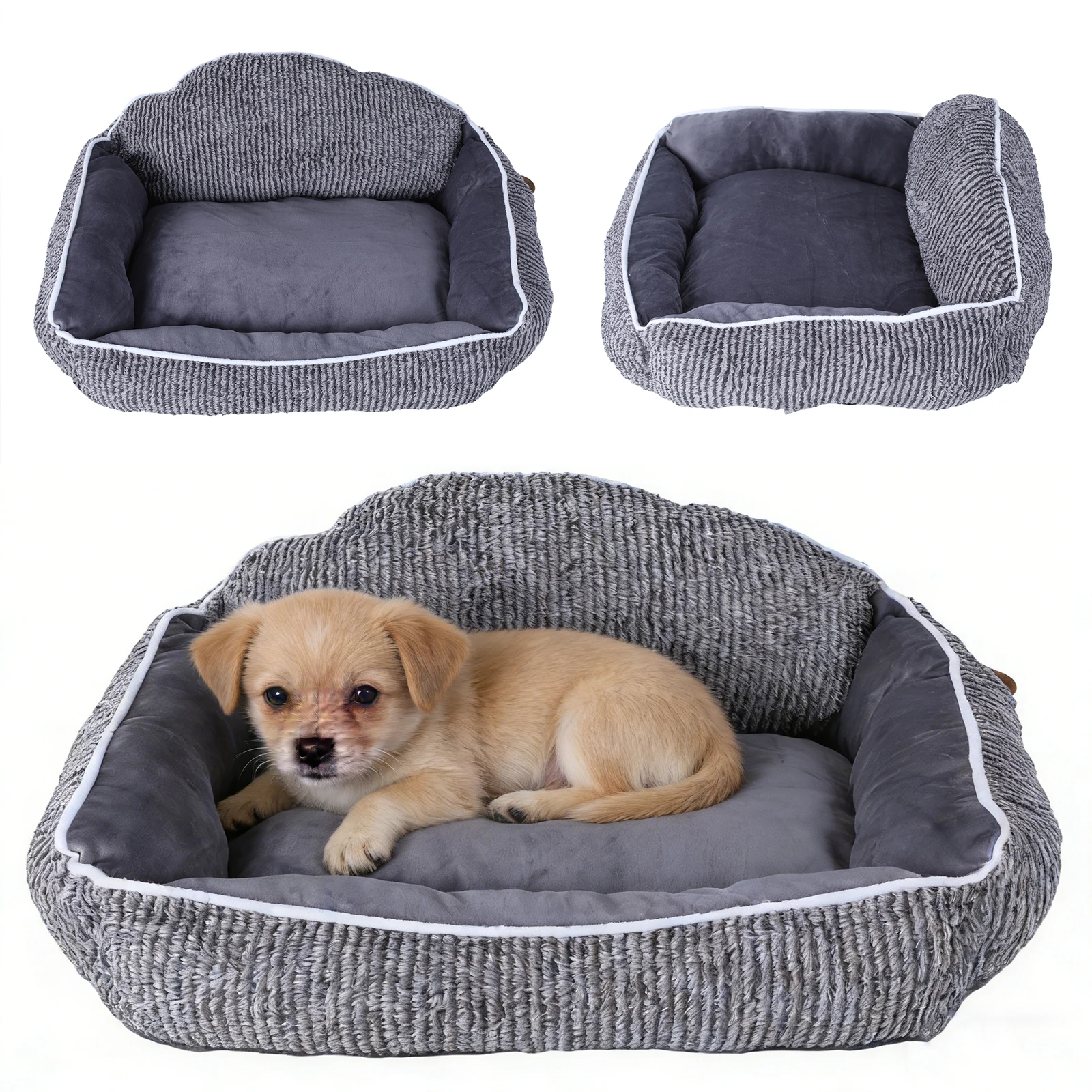 

Плюшевая полосатая подушка для кошек 60x50 см, полукруглая, с дизайном в форме ракушки, машинная стирка, для сна кошек и собак в помещении