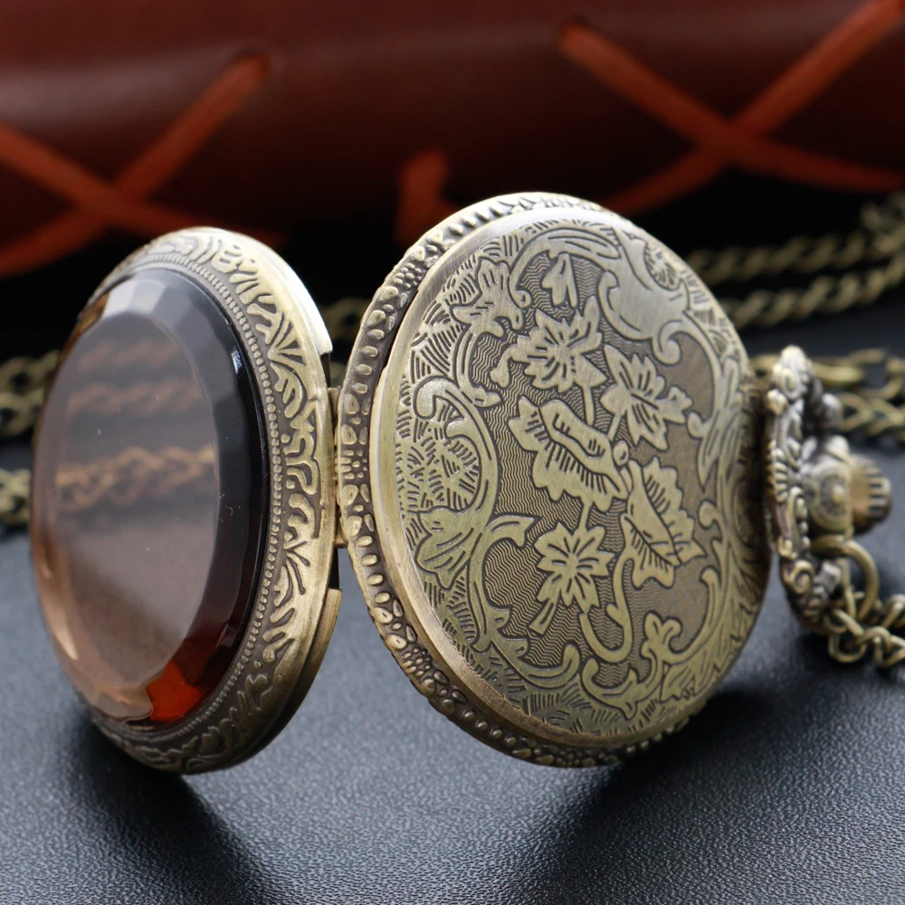 Bronze Map Section Gum Drop Pocket Watch Vintage Steampunk Arabic Digital Necklace Pendant Chain for Men and Women Gifts CF1059