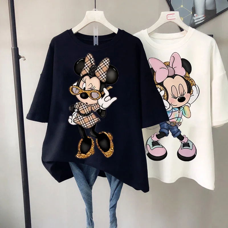 Women Fashion 90s Vintage Cartoon Mickey Minnie Summer Kawaii Top Y2K Female Ulzzang Oversized T-shirt