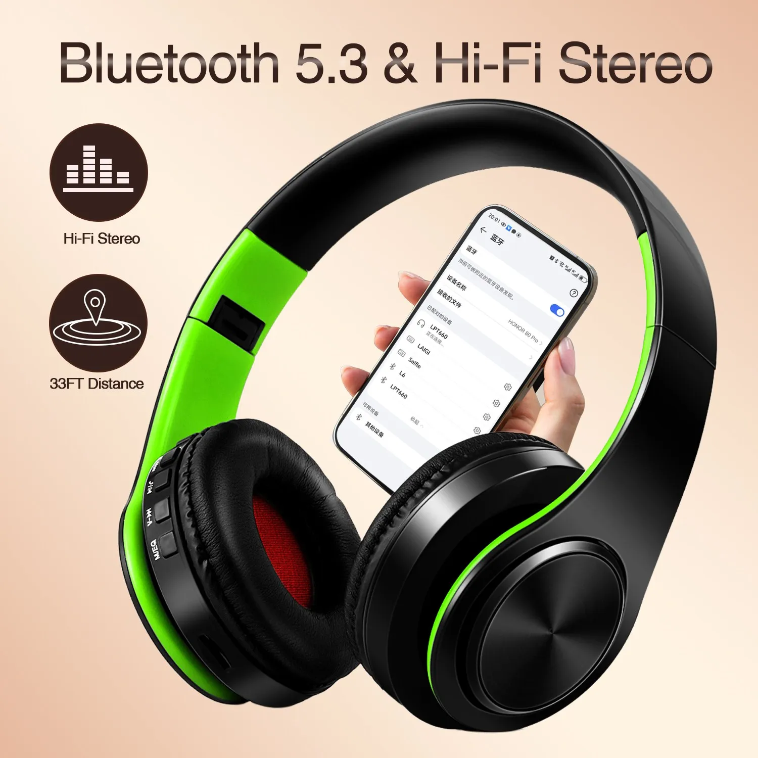 Girl Boy Gift Earphones Wireless Stereo Bluetooth Headphones Built-in Mic Soft Earmuffs Sports Headset BASS for Ios and Android