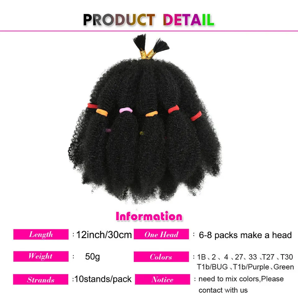 Cabello afro kinky de 12 pulgadas sintético preestirado, cabello para trenzas afro kinky twist, ganchillo 6