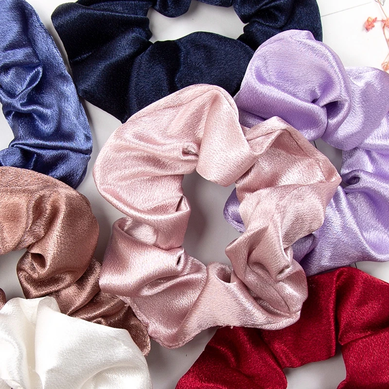 

3pcs/lot Women Scrunchie Elastic Handmade Multicolor Hair Band Ponytail Holder Headband Hair Accessories Satin Silk Solid Color